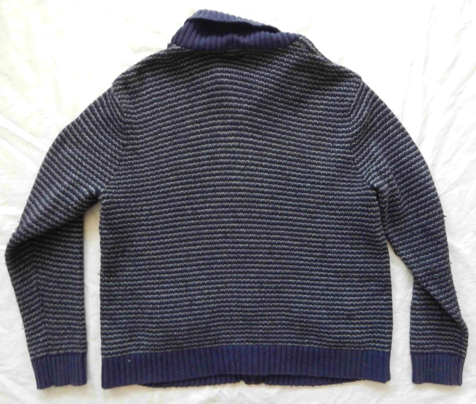 Blue Gray Striped Zippered Cardigan Turtleneck Sweater - 2XL Mens XXL Cotton - Image 2 of 4