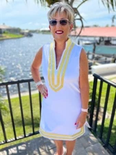 CABANA LIFE Essentials White Metallic Sleeveless Terry Tunic Dress Sz XL UPF 50+