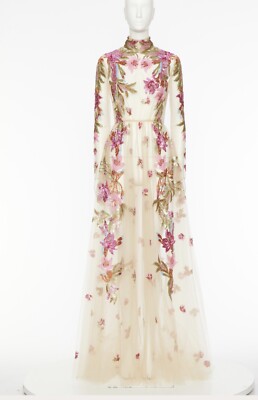 green emerald velvet dress Valentino Embroidered Tulle Gown in Beige – MSA Haute Couture main image 1