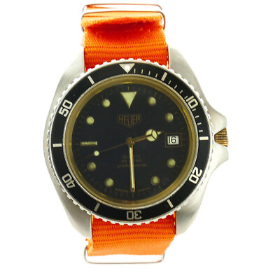 HEUER DIVER 980.022 PROF 200M QUARTZ BLACK DIAL STAINLESS STEEL WATCH ON STRAP