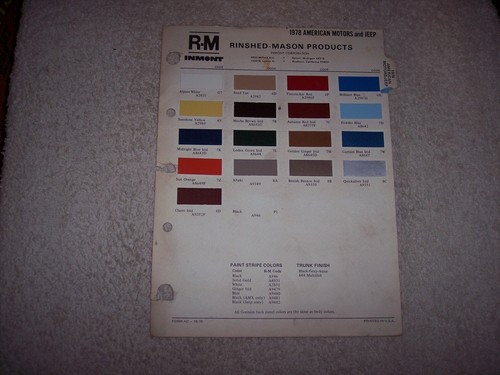 1978 AMERICAN MOTORS AND JEEP EXTERIOR R-M PAINT CHIP COLOR CHART   #258