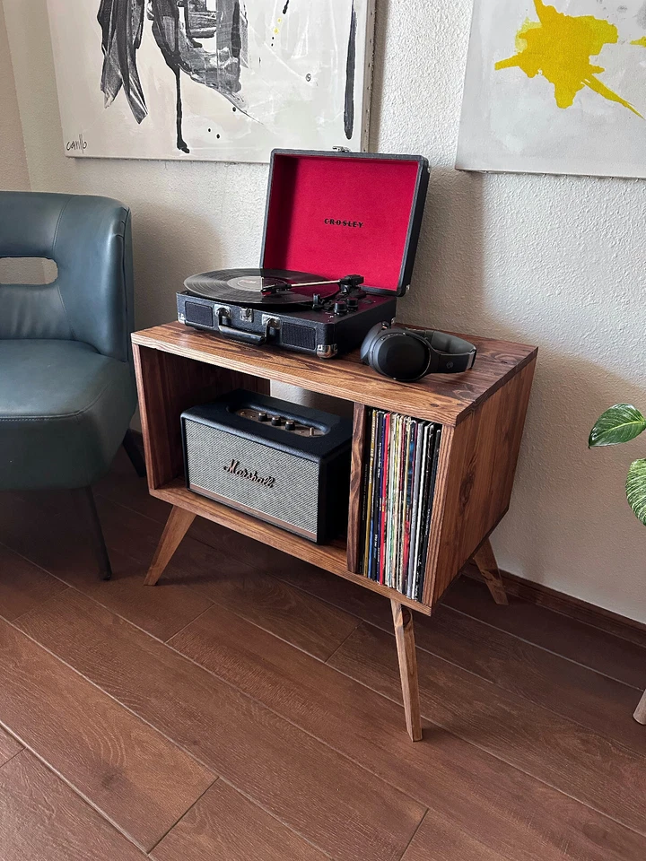 Wood Record Player Stand Cabinet, Vinyl Storage, MCM Turntable Cabinet - Image 4 of 4
