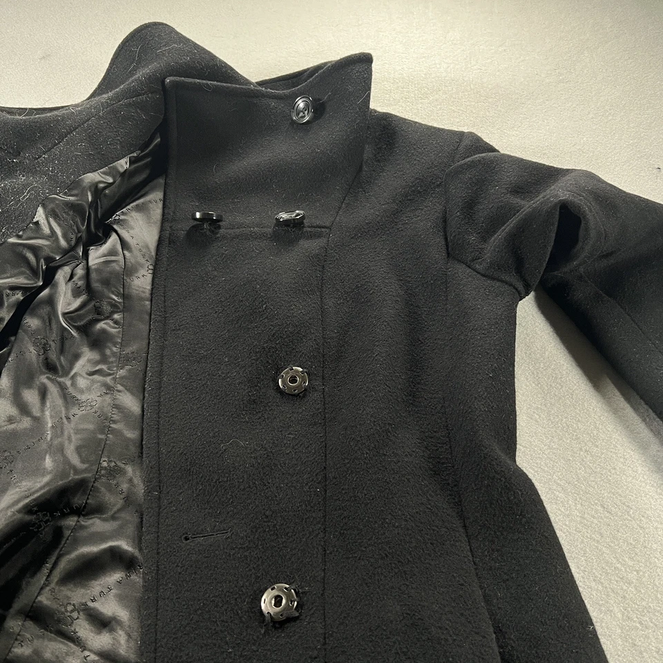 Trina Turk гороха пальто женщин 4 черный ягненка шерсти двубортный насмешливый шеи траншея - Изображение 3 из 4