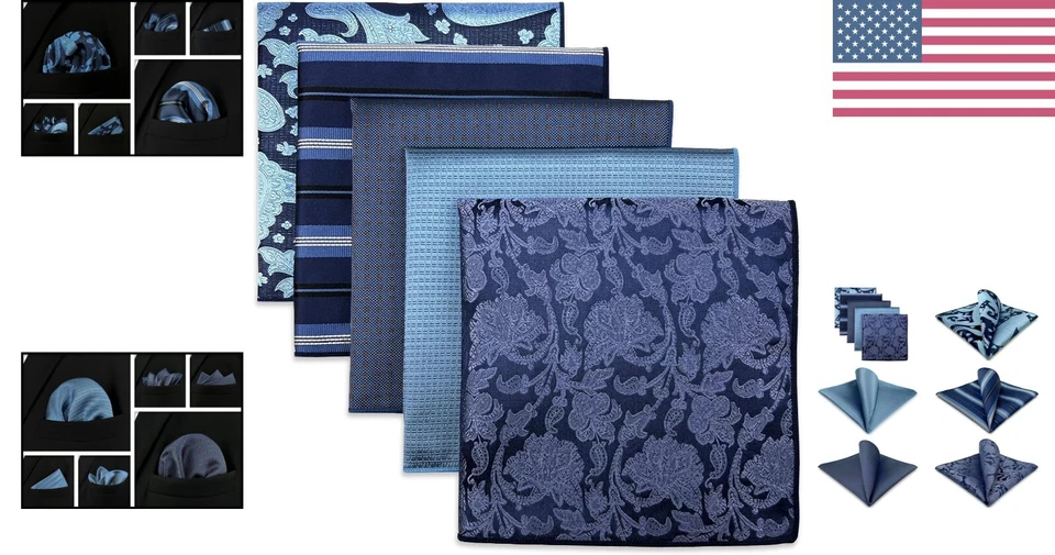 Juego de cuadrados de bolsillo de seda hechos a mano de 5 piezas SHLAX&WING - Caja de regalo de lujo incluida Foto 2 de 4