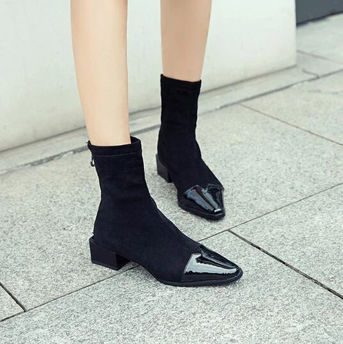 Chic Women Pointed Toe Low Block Heels Sock Ankle Boots Back Zipper Party Shoes - Bild 3 von 11