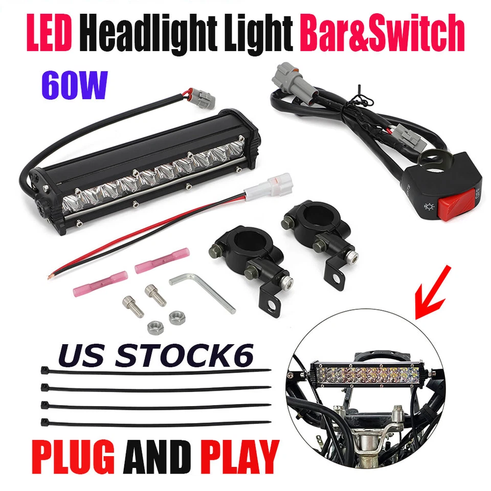 LED Headlight Light Bar&Switch Kit For Yamaha YFZ50 YFZ450R/X Raptor 700 TRX90X Foto 3 de 4