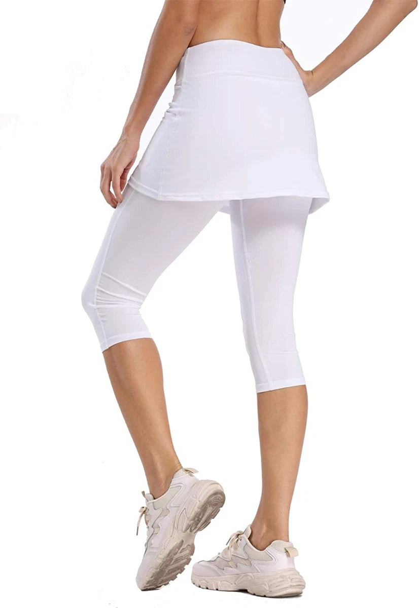 Ibeauti Womens UPF 50+ Yoga Skirted Capri Leggings Golf Tennis Pants with  Skirt