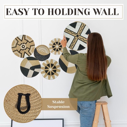Cesta colgante de pared de ratán de mimbre natural decoración, juego boho - juego de 7 - Imagen 4 de 7