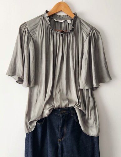 COUNTRY ROAD Size 12 Sage Green Satin Drape Flutter Sleeve Blouse Top