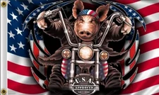 3X5 GREAT AMERICAN HOG PIG BIKER MOTORCYCLE FLAG BANNER 100D W/ GROMMETS (JC)