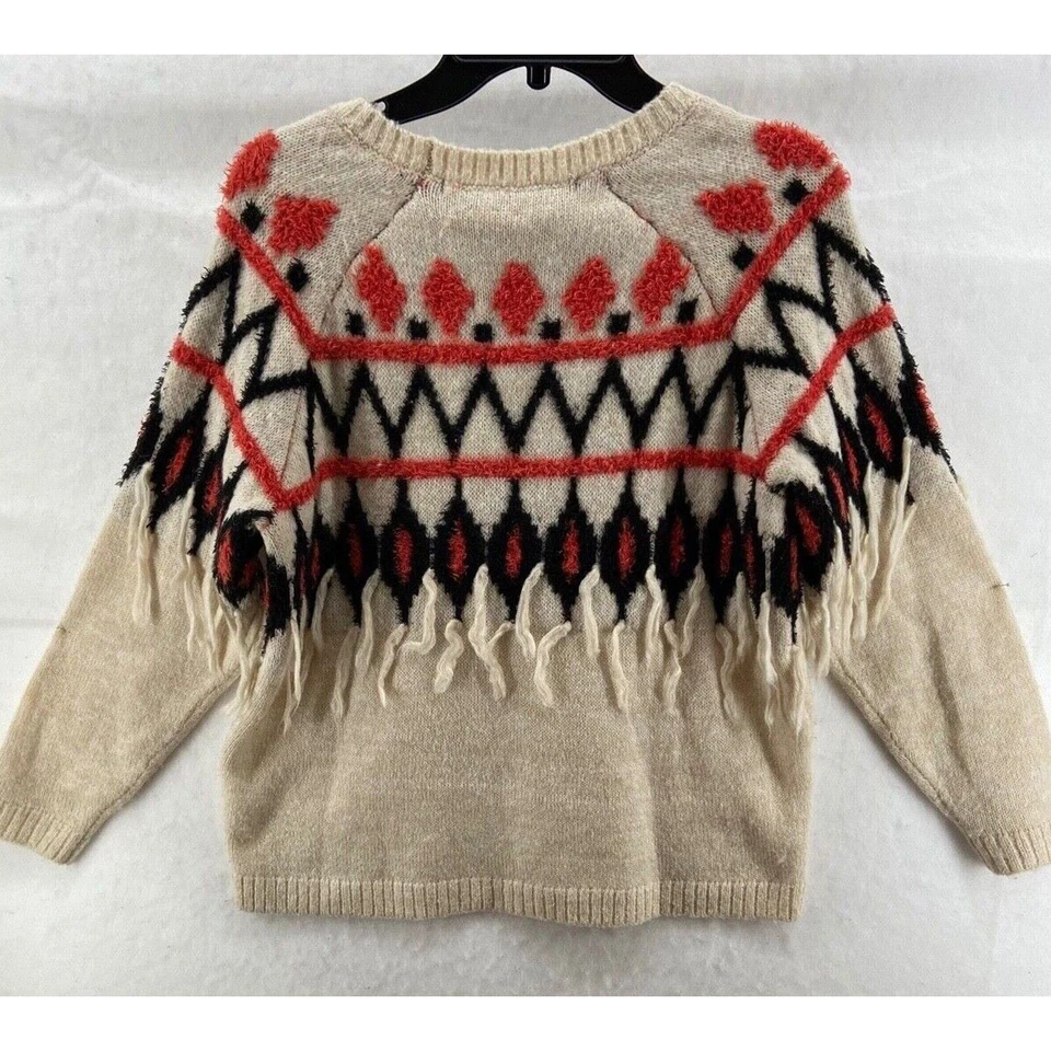 Suéter Kensie Mujer Talla M Beige Borlas Naranja Azteca Suroeste Mangas Largas Foto 4 de 4