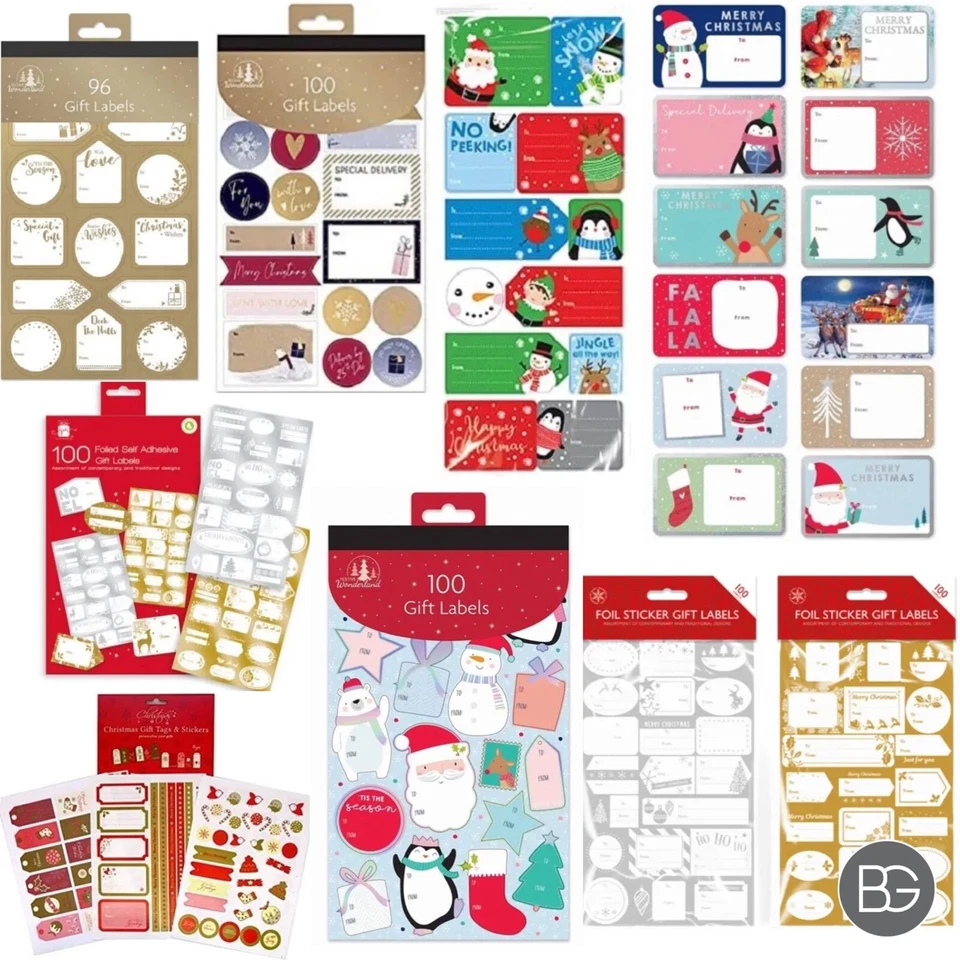 Christmas Xmas Self Adhesive Tags Gift Labels Stickers, Assorted Packs & Designs