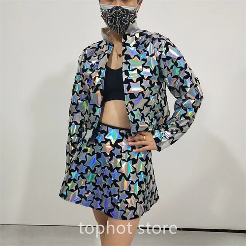Lila blau Laser Spiegel Pailletten Top kurzes Kleid Damen Sängerin Tänzerin Bühnenkleidung - Bild 11 von 34