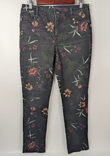 Bandolino Amy Floral Pants Women's Size 8 Black Stretch Straight Leg Casual