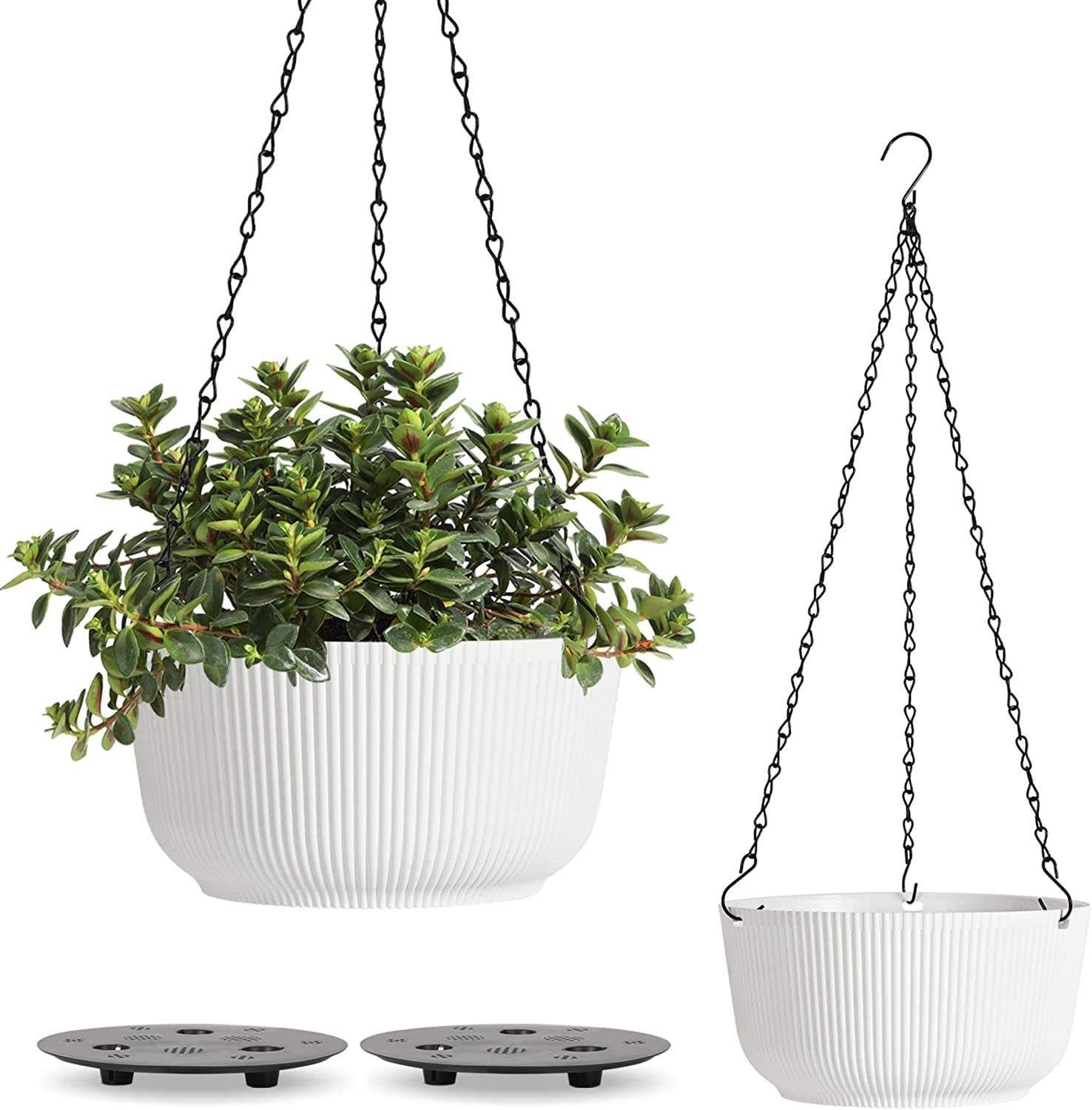Hanging Planter Self Watering 8 Inch, 2 Pack White Indoor Outdoor Hanging Plant