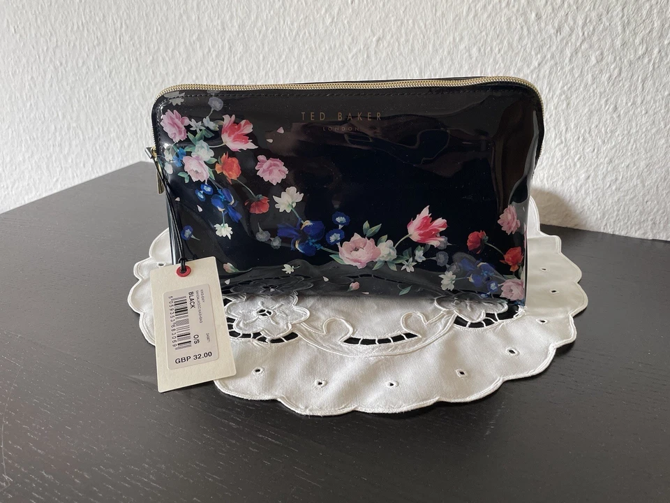 TED BAKER Schminktasche Kosmetiktasche Lack schwarz mit bunten Blumen NEU 45 € - Bild 3 von 4