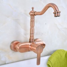 Red Copper Swivel Bathroom Kitchen Faucet Single Handle Wall Mounted Mixer Tap