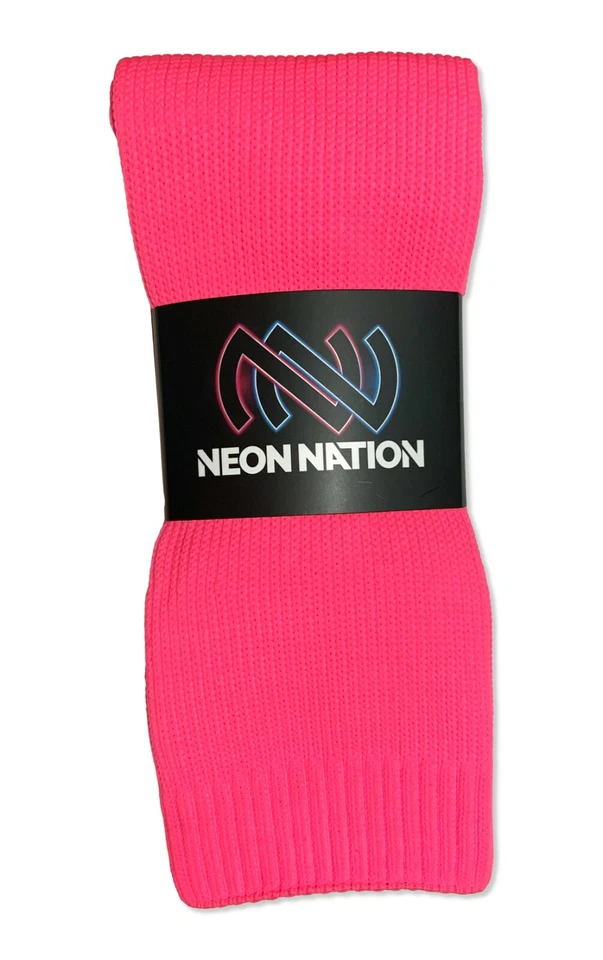 Calcetines hasta el muslo color liso extra largos rosa neón Foto 3 de 3