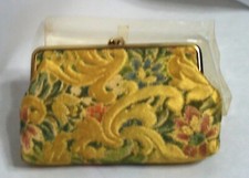 Celebrity New York, NY Handbag clutch, floral design gold & green Made in USA