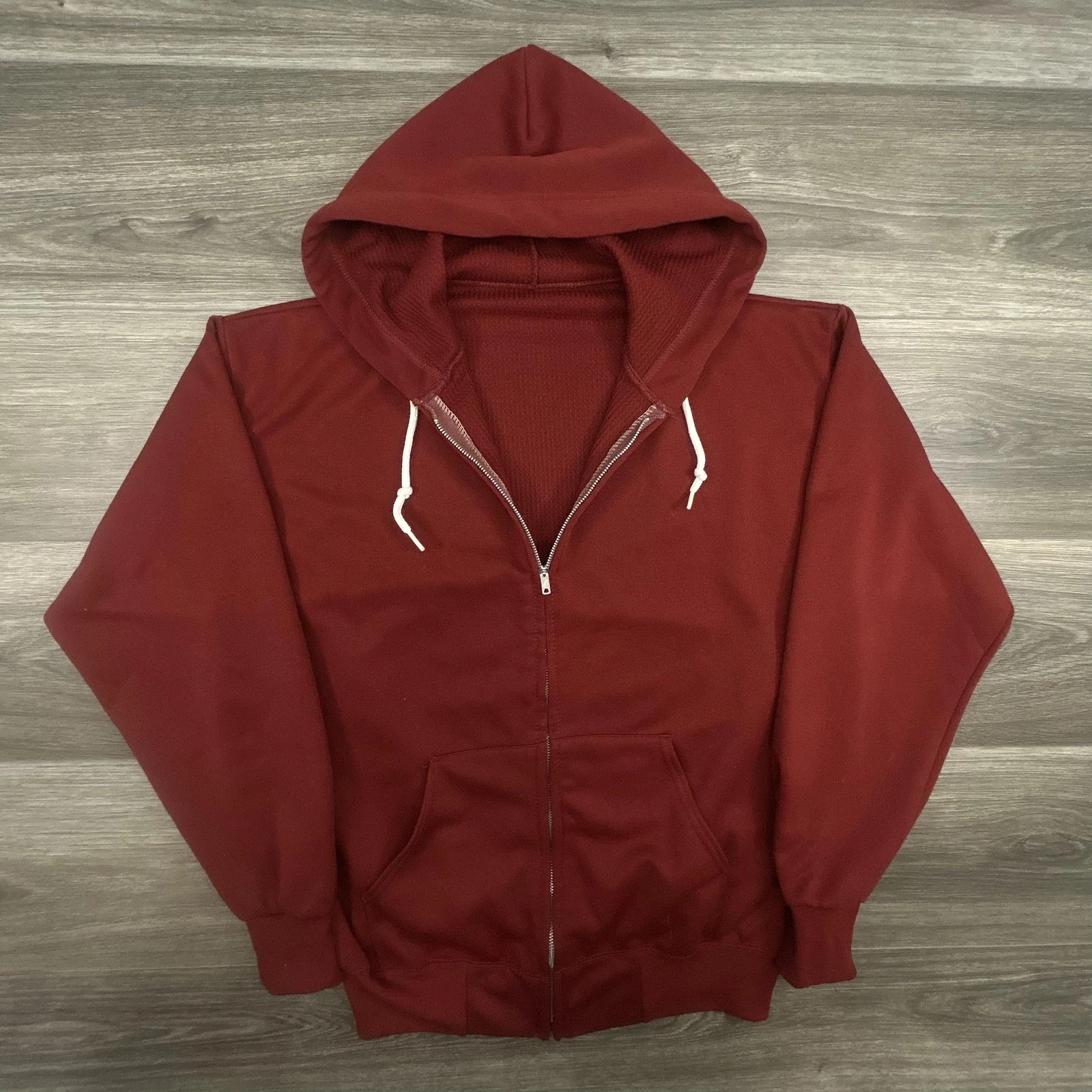 True Vintage 70s Hoodie Mens Large Full Zip Waffle Thermal Foam Filled Burgundy
Opens in a new windo