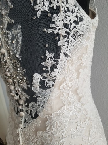 Brautkleid Gr. 44 Fit & Flare, tiefer Rücken, V-Ausschnitt, Zweiteiler, creme - Bild 14 von 16