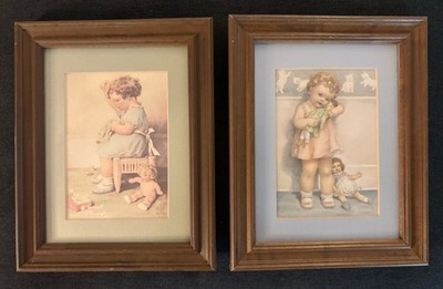 2 Vintage Framed Bessie Pease Gutmann Prints Wall Art 5 x 7