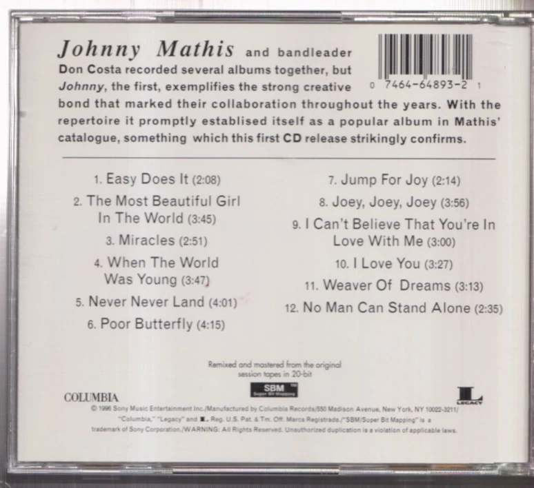 1 CENT CD Johnny Mathis – Johnny / Reissue, Remastered - Image 2 of 2