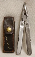 Vintage Leatherman Super Tool Multi Tool Portland OR USA Leather pouch.