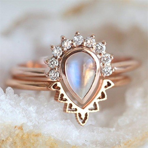 Juego de 2 anillos enchapados en plata de moda de circonitas cúbicas para boda para mujer - Imagen 2 de 15