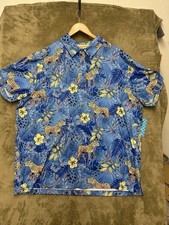 Birdie Bound Mens Jungle Leopard Azure Blue Printed Golf Polo Shirt Size 3XL