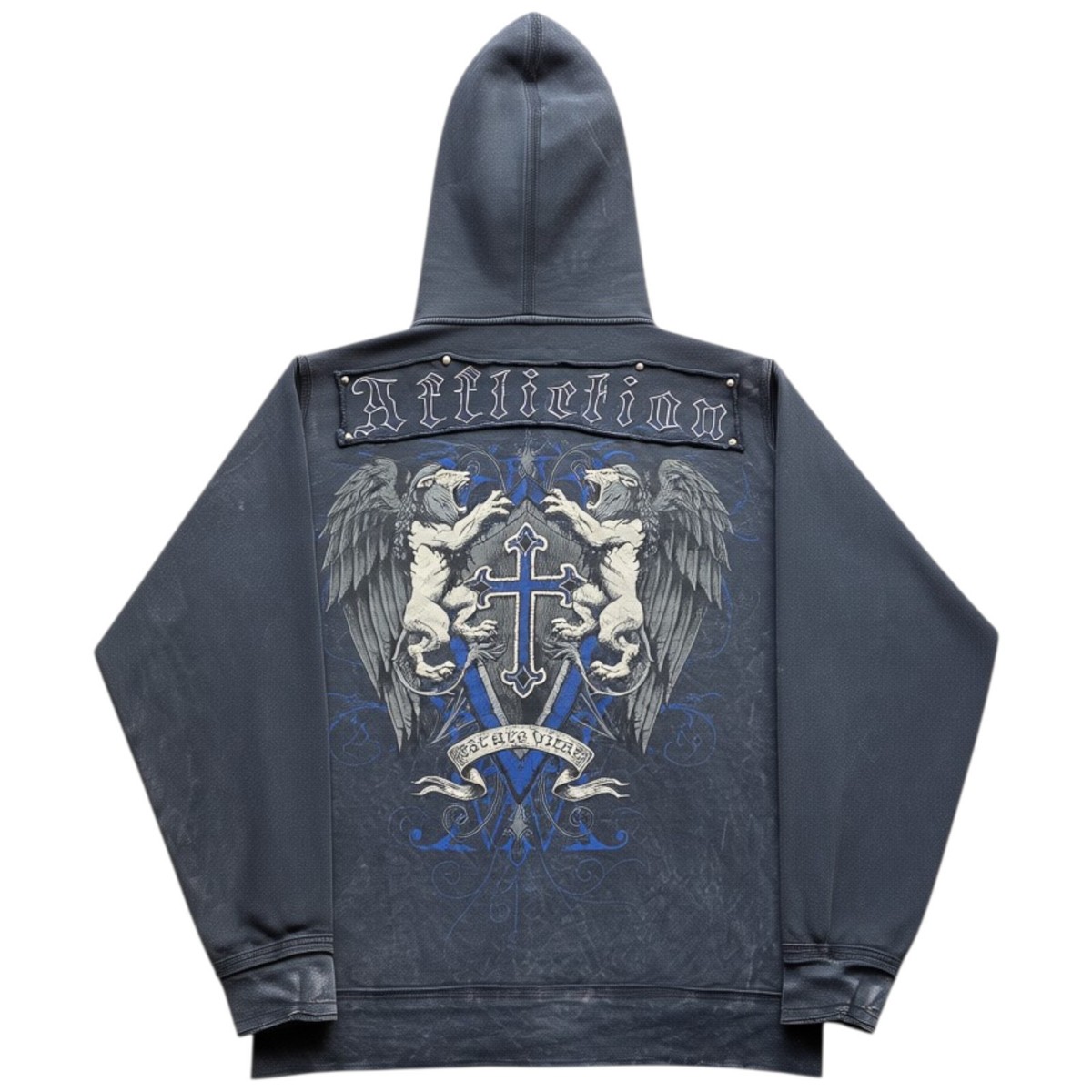 Men's Affliction Gothic Cross Lion Wings Y2k Vintage Zip Up L/S