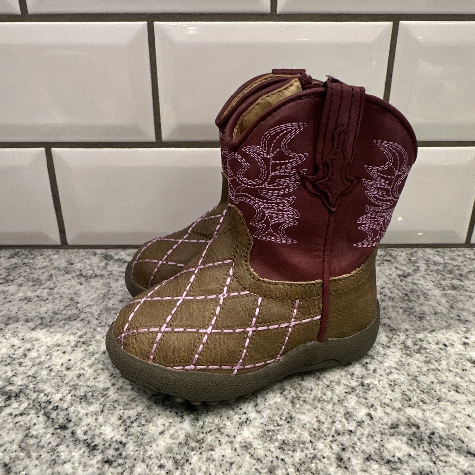 Botas de Vaquero Roper Infantiles Niñas 4 Púrpura Marrón Bordado Occidental Suela Suave Nuevas Foto 3 de 4