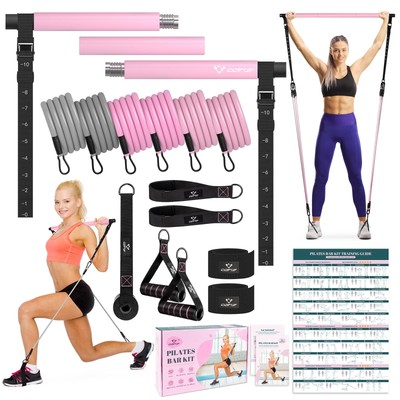 Pilates Bar Kit with Resistance Bands, Multifunctional Yoga Pilates Bar with ...