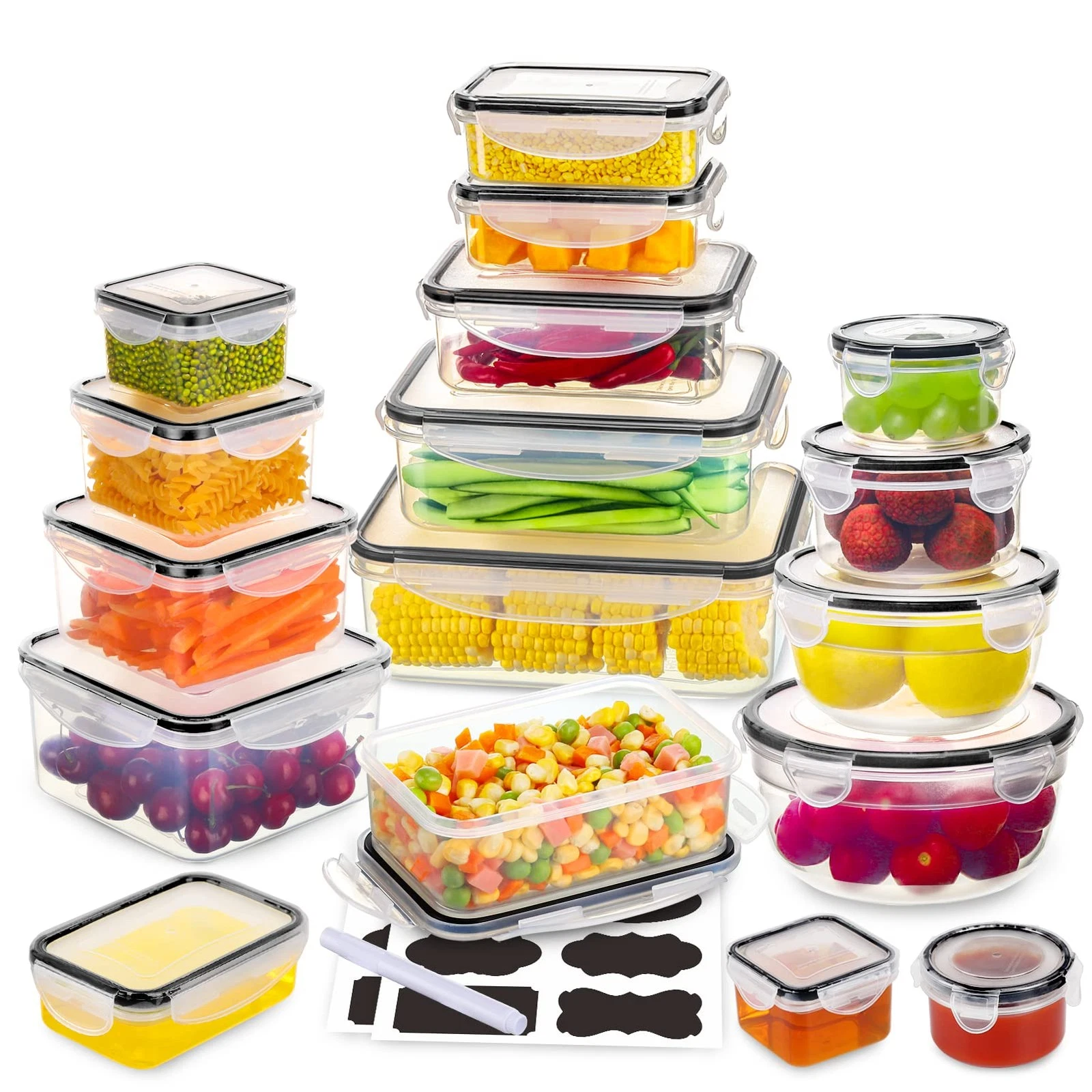34 PCS Food Storage Containers Set with Airtight Lids (17 Lids &17 Containers...