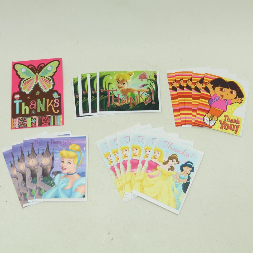 Lote Tarjetas de Agradecimiento Invitación Fiesta de Cumpleaños Infantil Princesa Dora Campanilla Elmo Foto 2 de 4