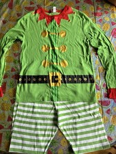 Unisex Kids Christmas Elf 2-Piece Pajama Set M Green Long Sleeve Striped