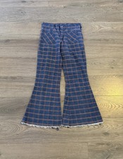 Vintage 1970s Wrangler Plaid Denim Bell Bottom Pants Size 27