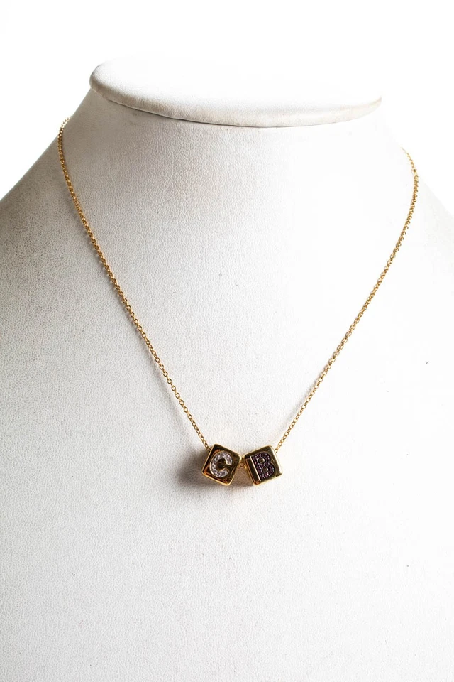 Collar Rarezas Plata de Ley Chapado en Oro Topacio Diamante Letra Bloque 18" Foto 2 de 4