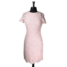 Ralph Lauren Womens 2 Pink Floral Lace Sheath Dress Sheer Sleeve Cocktail Chic