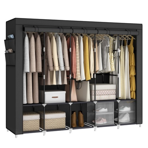 83 Inch Wide Portable Closet Wardrobe, Clothes Storage Rack Organizer with Co...