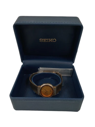 Vintage Seiko 8D1586 Quartz Gold Tone Watch with Original Box and Band