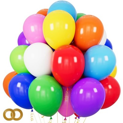 Rainbow Party Balloons 100 Pack 12 inch Multicoloured Balloon With 2 rolls of