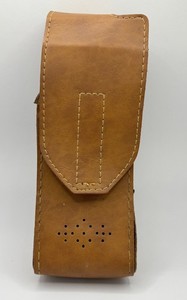 Vintage leather walkie-talkie holder Heavy duty brown belt loop sturdy, 8 1/4”