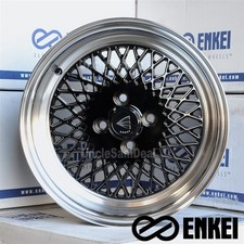 15 15x7 4x100 38 Authentic Enkei 92 Classic Machine Lip Black Mesh Wheels Set