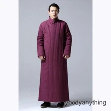 Men's Chinese Style Cotton Padded Robe Jacket Full Length Long Winter Retro Coat