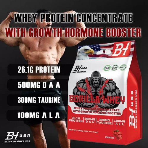 🔥 "Whey Protein GORILLA 5KG Erdbeere 🍓+amino Geschenk –Black Hammer USA 💪🔥 - Bild 3 von 9