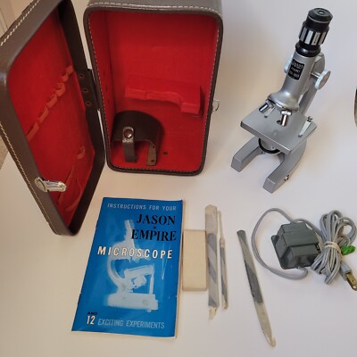 Vintage 1960's Jason Empire Microscope in Vinyl Case With Contents Untested 