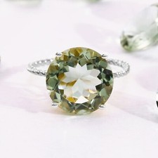 Solid 925 Sterling Silver 5 Ctw Natural Green Amethyst Solitaire Engagement Ring