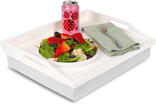 Chic Soft White Bed Tray Lap Desk with Conforming Cushion for All-Day Comfort - Afbeelding 3 van 8