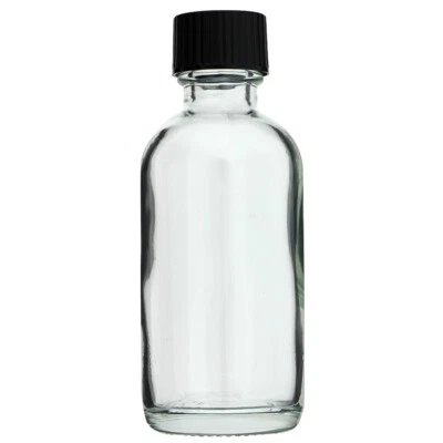 AURA VARIETY 2 OZ 60 ML CLEAR BOSTON ROUND GLASS BOTTLES WITH CONED CAPS 12 24 72 144 288